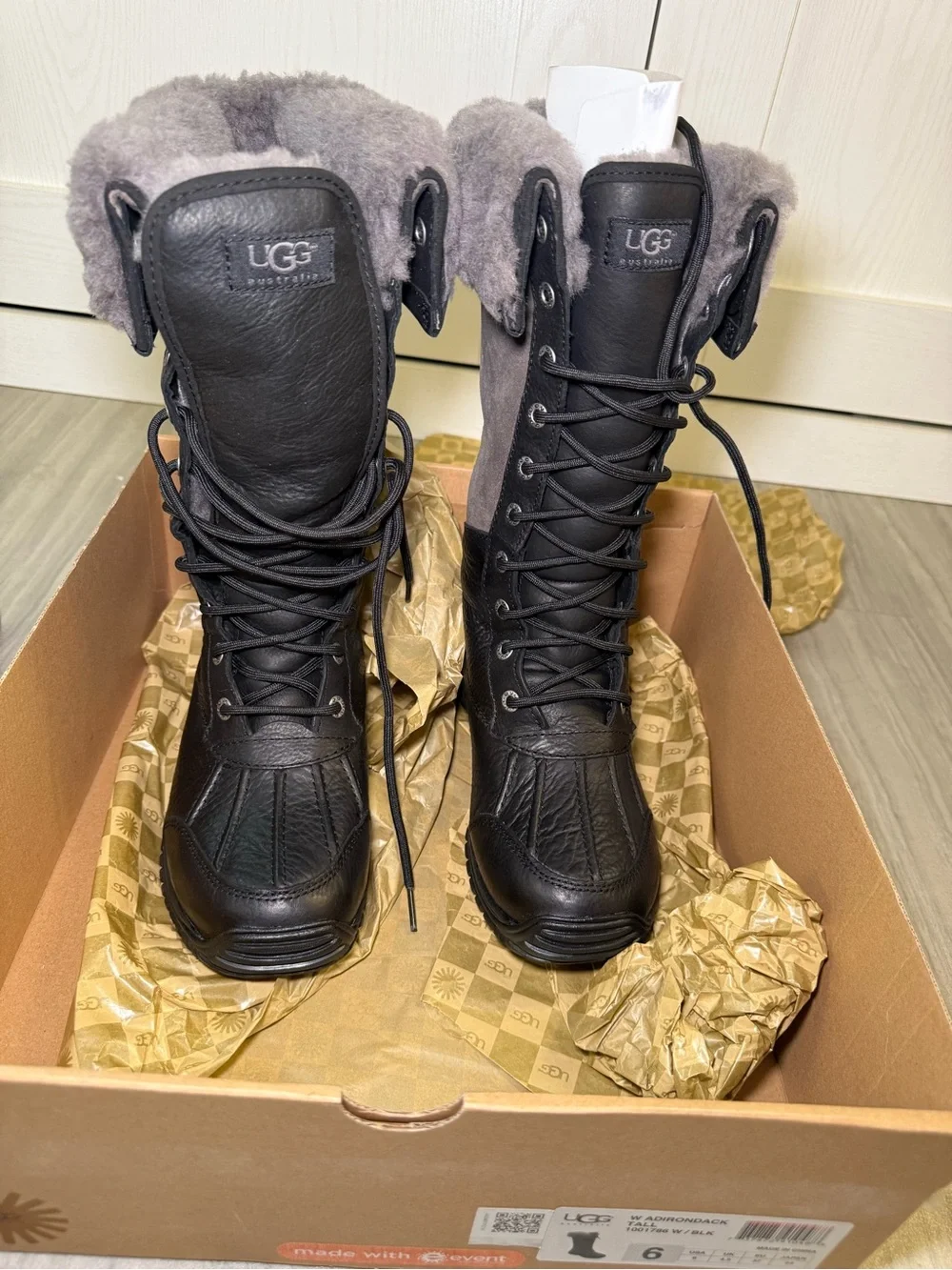 UGG Australia Adirondack Tall Waterproof Boots Black Size 6 NIB